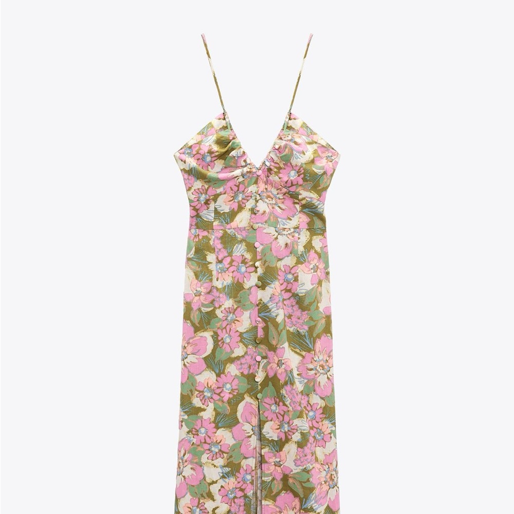 Zara Floral Pink and Green Dress